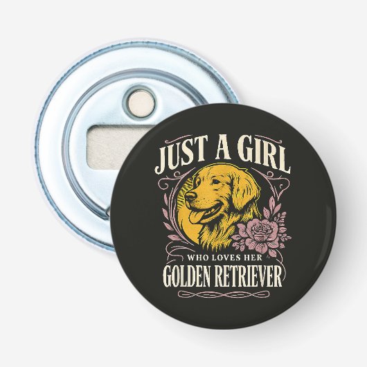 Gewoon een meisje dat van haar golden retriever ho button flesopener (Voorkant)