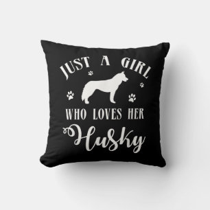 Gewoon een meisje dat van haar Husky houdt Husky Kussen