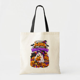 Gewoon een meisje dat van Halloween houdt, leuke e Tote Bag
