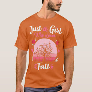 Gewoon een meisje dat van Herfst houdt, roze Retro T-shirt