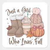 Gewoon een meisje dat van Herfst houdt Vierkante Sticker (Voorkant)