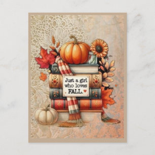 Gewoon een meisje dat van herfst wenskaarten houdt briefkaart