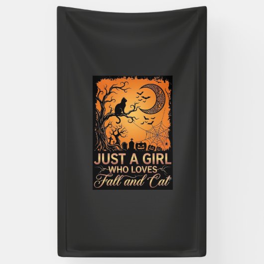 Gewoon een meisje dat van herfstkat Halloween maan Spandoek (Verticaal)