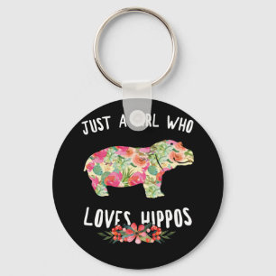Gewoon een meisje dat van Hippos Floral Hippopotam Sleutelhanger