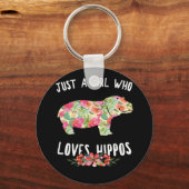 Gewoon een meisje dat van Hippos Floral Hippopotam Sleutelhanger (Voorkant)