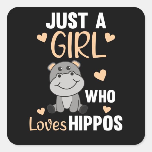 Gewoon een meisje dat van Hippos houdt, Hippo Vierkante Sticker (Voorkant)