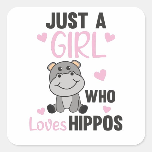 Gewoon een meisje dat van Hippos houdt, Hippo Vierkante Sticker (Voorkant)