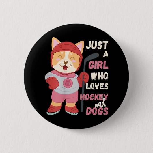 Gewoon een meisje dat van hockey en honden houdt ronde button 5,7 cm (Voorkant)