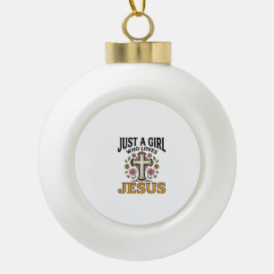 Gewoon een meisje dat van Jezus houdt Bloemkruis s Keramische Bal Ornament