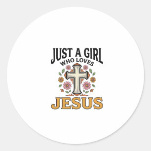 Gewoon een meisje dat van Jezus houdt Bloemkruis s Ronde Sticker