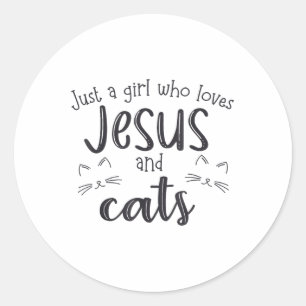 Gewoon een meisje dat van Jezus houdt en katten 3 Ronde Sticker