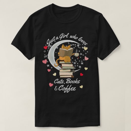Gewoon een meisje dat van katten boeken en koffie  t-shirt (Design voorkant)