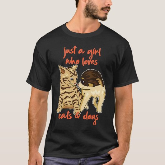 Gewoon een meisje dat van katten en honden houdt t-shirt (Voorkant)