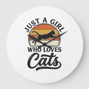 Gewoon een meisje dat van katten houdt Retro Vinta Grote Klok