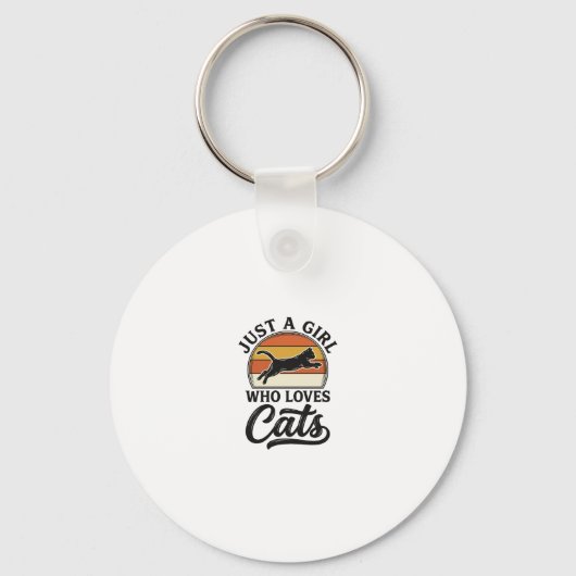 Gewoon een meisje dat van katten houdt Retro vinta Sleutelhanger (Voorkant)