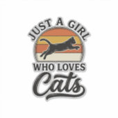 Gewoon een meisje dat van katten houdt Retro vinta Sticker (Voorkant)