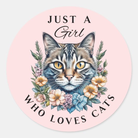 Gewoon een meisje dat van katten houdt ronde sticker (Voorkant)