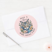 Gewoon een meisje dat van katten houdt ronde sticker (Envelop)