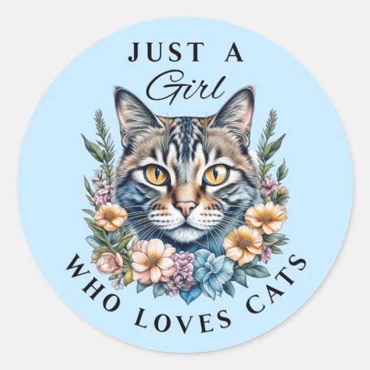 Gewoon een meisje dat van katten houdt ronde sticker (Voorkant)