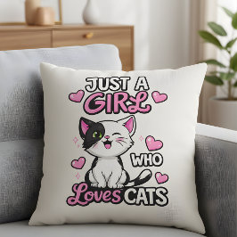 Gewoon een meisje dat van katten houdt Schattig zw Kussen