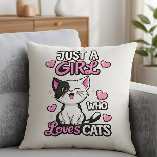 Gewoon een meisje dat van katten houdt Schattig zw Kussen