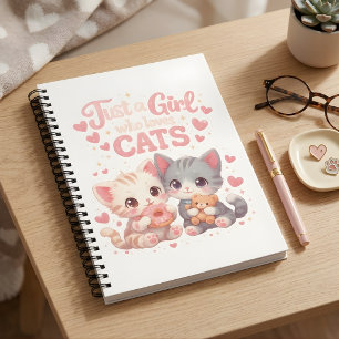 Gewoon een meisje dat van katten houdt Schattig zw Notitieboek