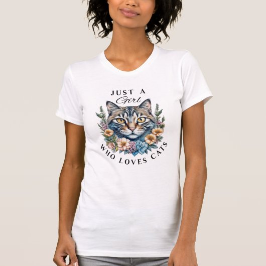 Gewoon een meisje dat van katten houdt t-shirt (Voorkant)