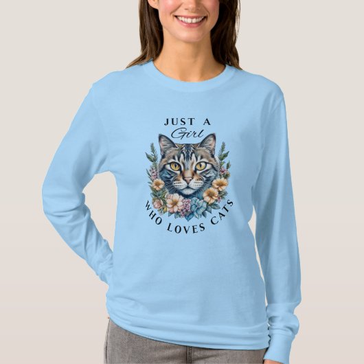 Gewoon een meisje dat van katten houdt t-shirt (Voorkant)