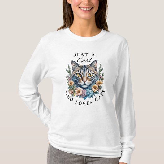 Gewoon een meisje dat van katten houdt t-shirt (Voorkant)