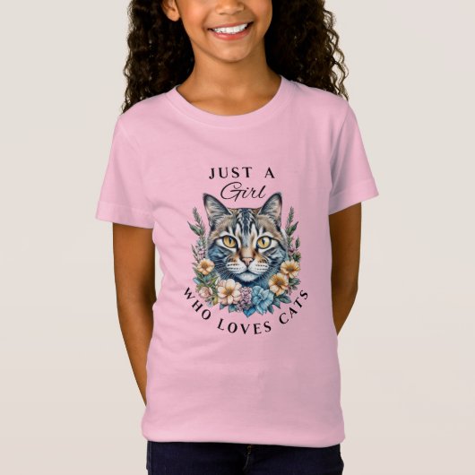 Gewoon een meisje dat van katten houdt t-shirt (Voorkant)