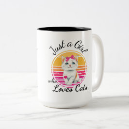 Gewoon een meisje dat van katten houdt tweekleurige koffiemok
