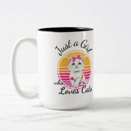 Gewoon een meisje dat van katten houdt tweekleurige koffiemok