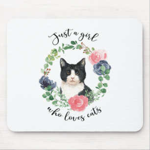 Gewoon een meisje dat van kattenblauw houdt muismat