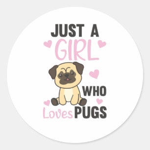 Gewoon een meisje dat van Kawaii Dog Pug houdt Ronde Sticker