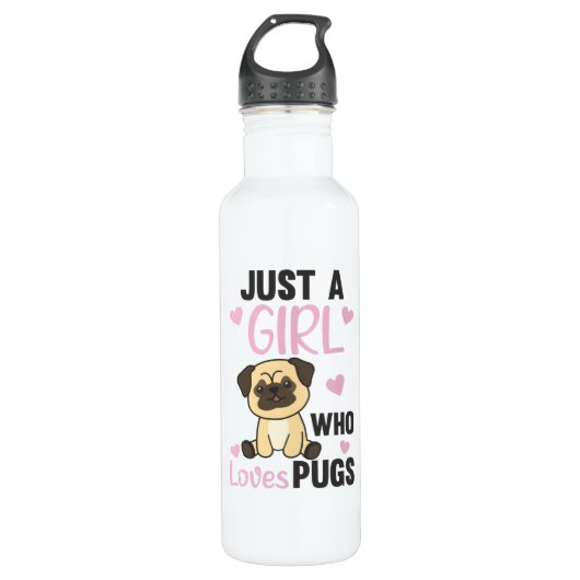 Gewoon een meisje dat van Kawaii Dog Pug houdt Waterfles (Voorkant)