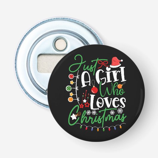 Gewoon Een Meisje Dat Van Kerst Mis Houdt Button Flesopener (Voorkant)