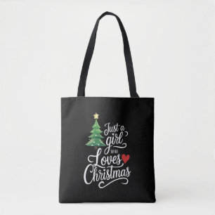Gewoon een meisje dat van kerstboom familie cadeau tote bag