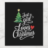 Gewoon een meisje dat van kerstboom familie cadeau wijn etiket (Enkel label)