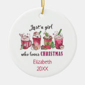 Gewoon een meisje dat van kerstkoffie houdt keramisch ornament (Voorkant)