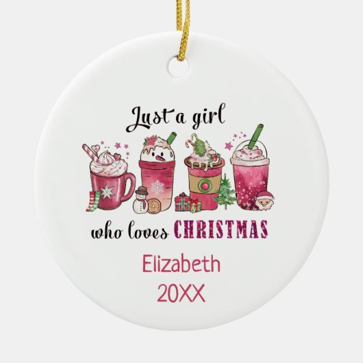 Gewoon een meisje dat van kerstkoffie houdt keramisch ornament (Voorkant)