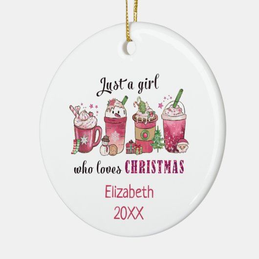 Gewoon een meisje dat van kerstkoffie houdt keramisch ornament (Links)