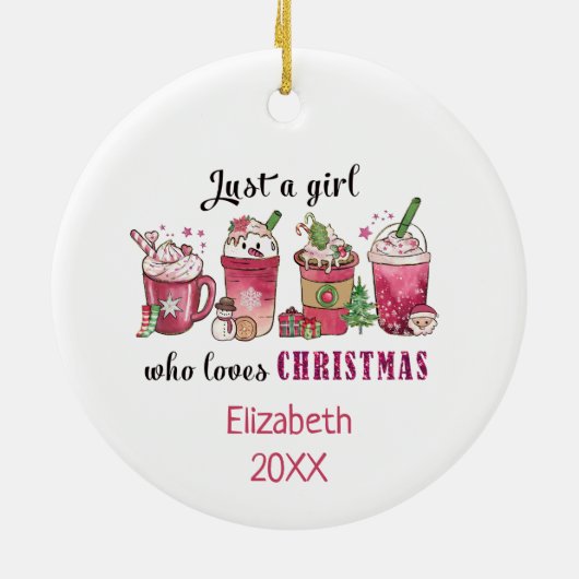 Gewoon een meisje dat van kerstkoffie houdt keramisch ornament (Achterkant)