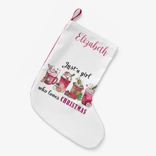 Gewoon een meisje dat van kerstkoffie houdt kleine kerstsok (Voorkant (Hangend))