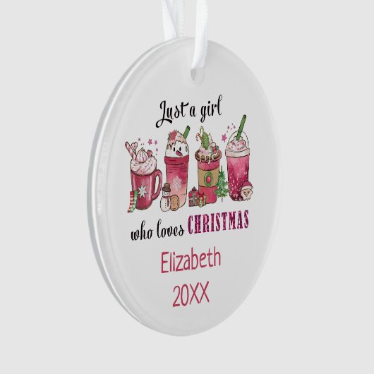 Gewoon een meisje dat van kerstkoffie houdt ornament (voorkant)