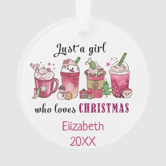 Gewoon een meisje dat van kerstkoffie houdt ornament (achterkant)