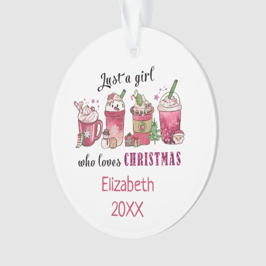 Gewoon een meisje dat van kerstkoffie houdt ornament (voorkant)