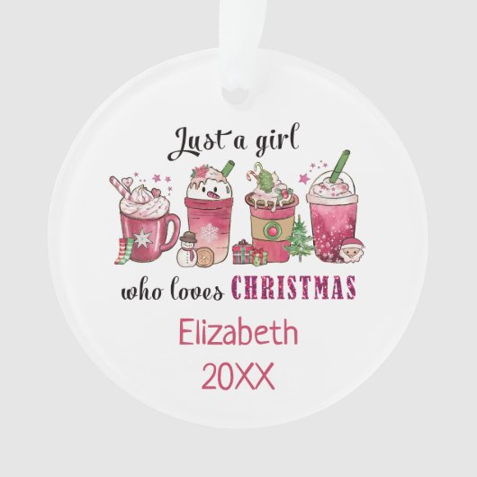 Gewoon een meisje dat van kerstkoffie houdt ornament (voorkant)