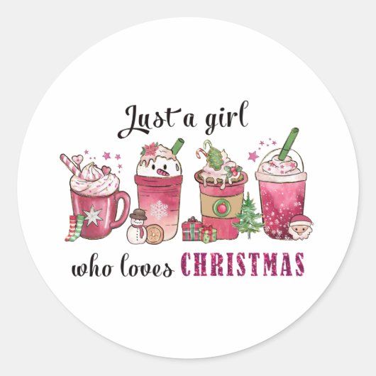 Gewoon een meisje dat van kerstkoffie houdt ronde sticker (Voorkant)