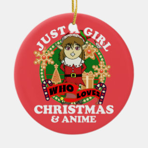 Gewoon een meisje dat van Kerstmis en anime-elfjes Keramisch Ornament