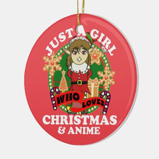 Gewoon een meisje dat van Kerstmis houdt en Anime  Keramisch Ornament (Links)